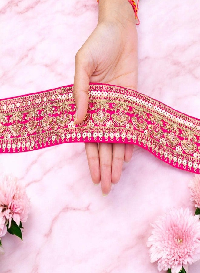 VEDHAK Sequence and Golden Embroidery Heavy Work Trim Lace Border Falls for Saree, Kurti, Dresses, Bandhani, Lehenga, Decorative Design Ribbon. (6 cm Width, 9 Meter, Pink) - Image 5